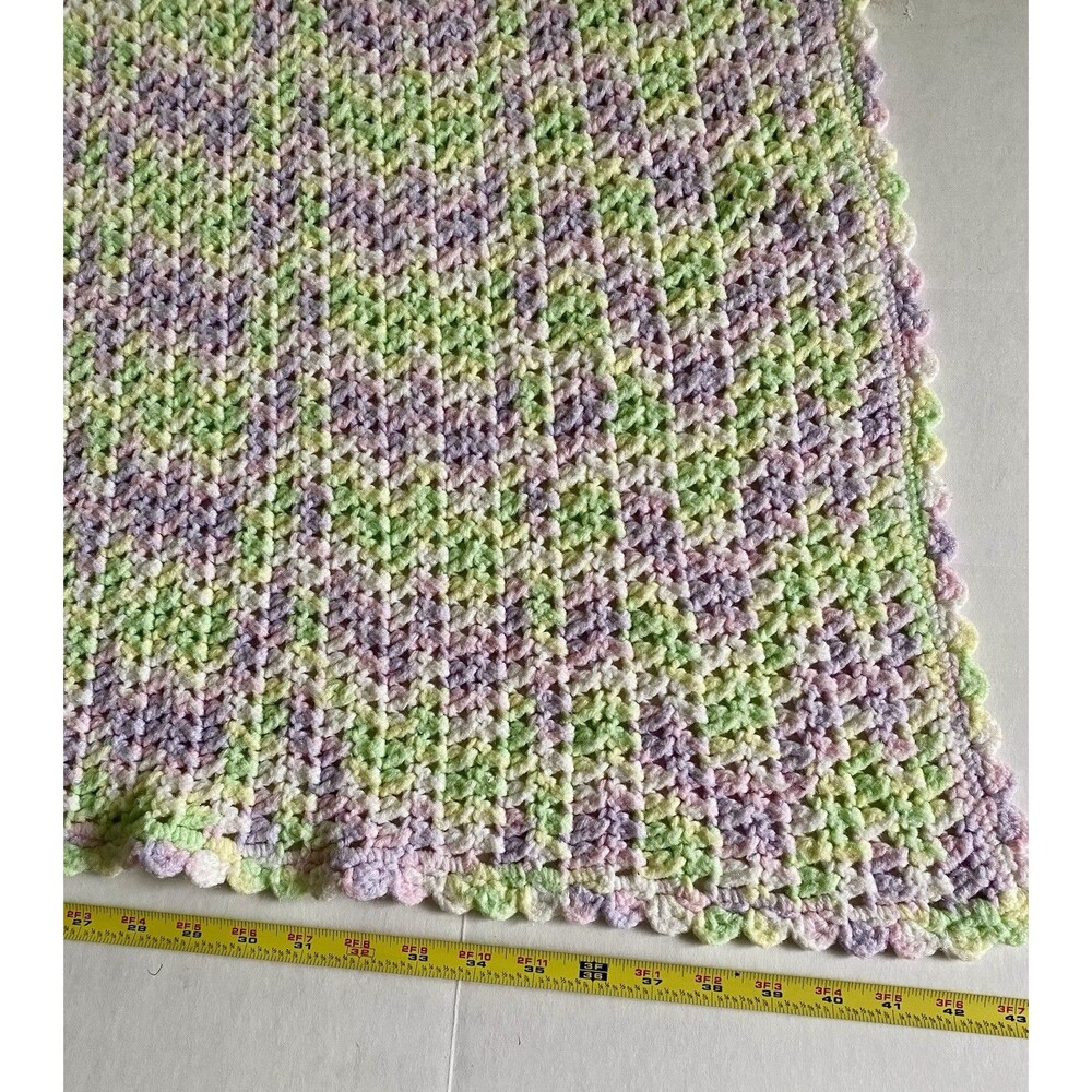 Beautiful New Handmade Crochet Baby Blanket/Afghan Lavender Mint Green 42x42 - Picture 2 of 5